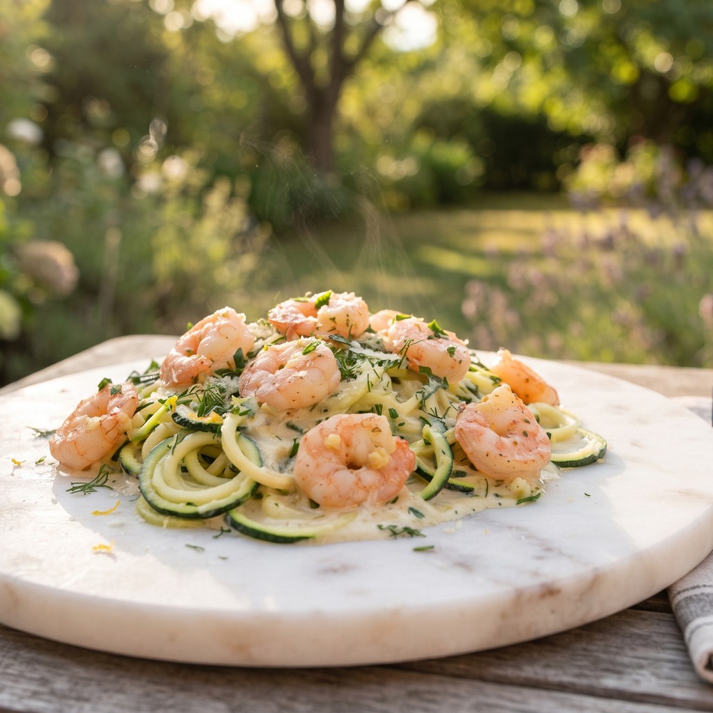 Nouilles de courgette crémeuses aux crevettes
