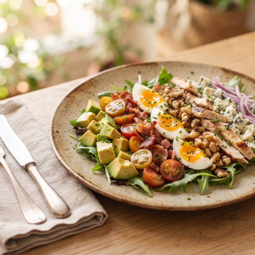 Salade Cobb aux noix, vinaigrette moutarde
