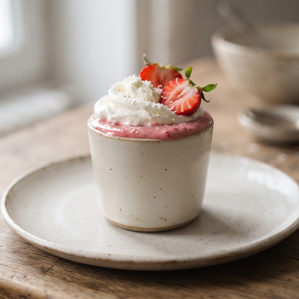 Boisson protéinée à la fraise avec crème fouettée