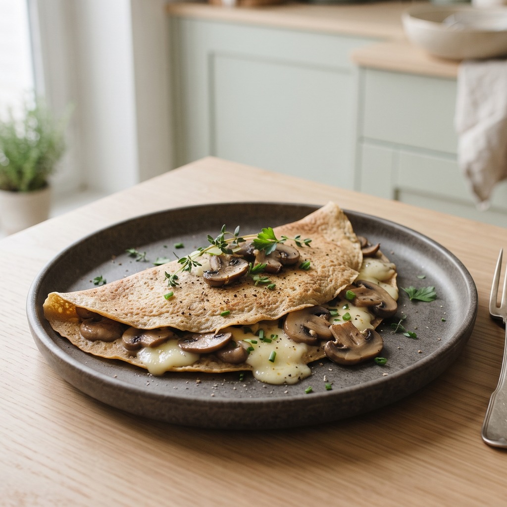 Crêpes de petit déjeuner cétogènes avec champignons et fromage