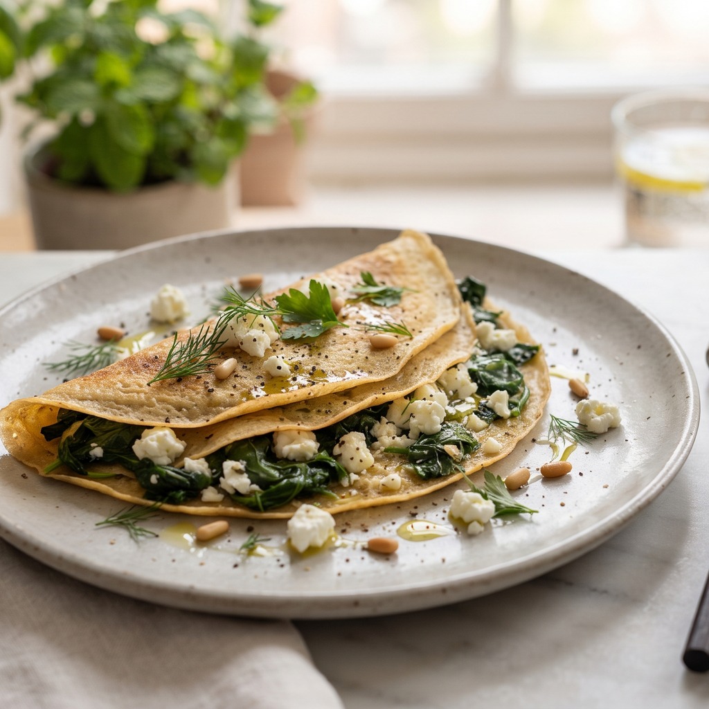 Crêpes de petit déjeuner cétogène avec épinards et feta
