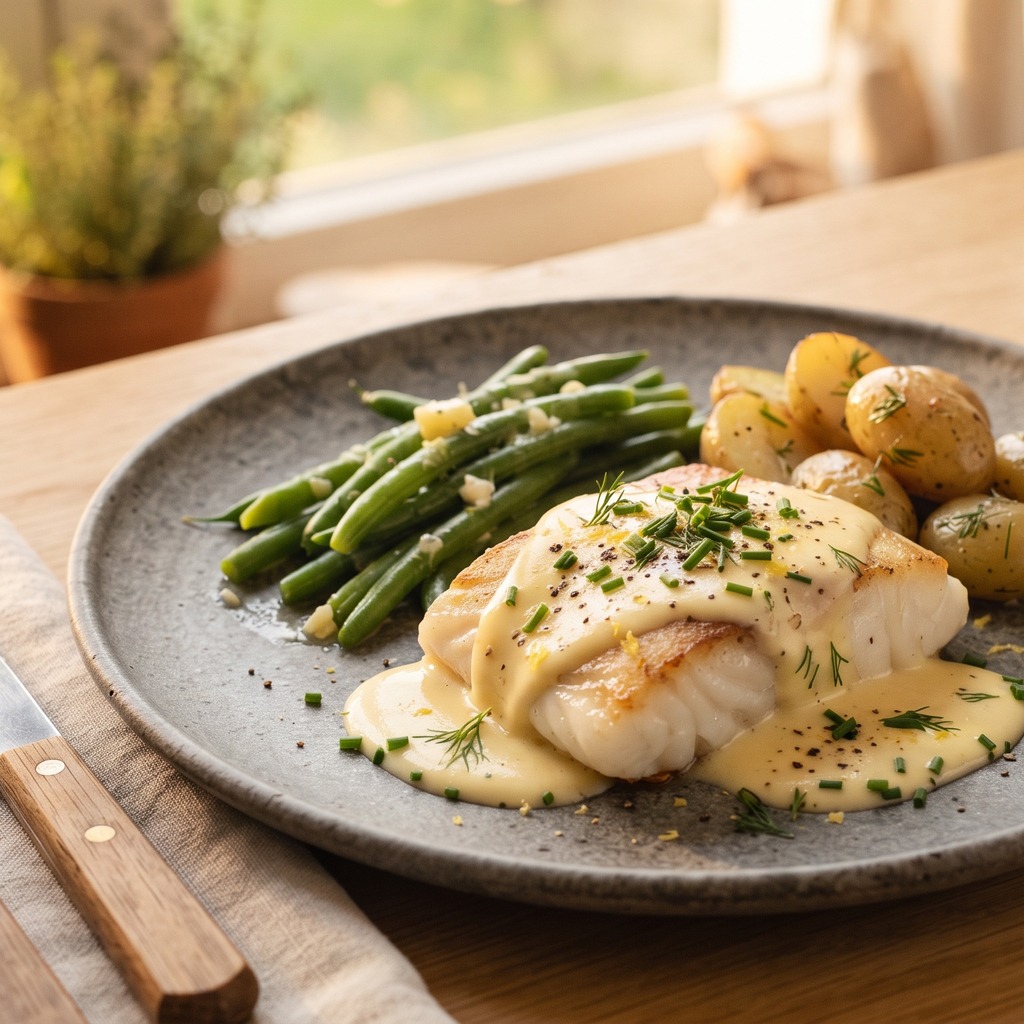 Cabillaud saisi, sauce hollandaise maison