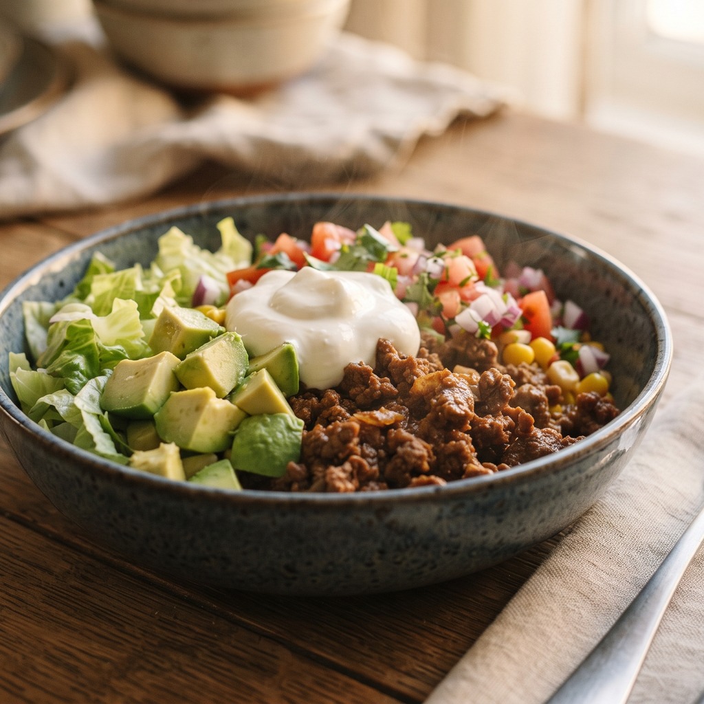 Bol taco au bœuf épicé et à l'avocat