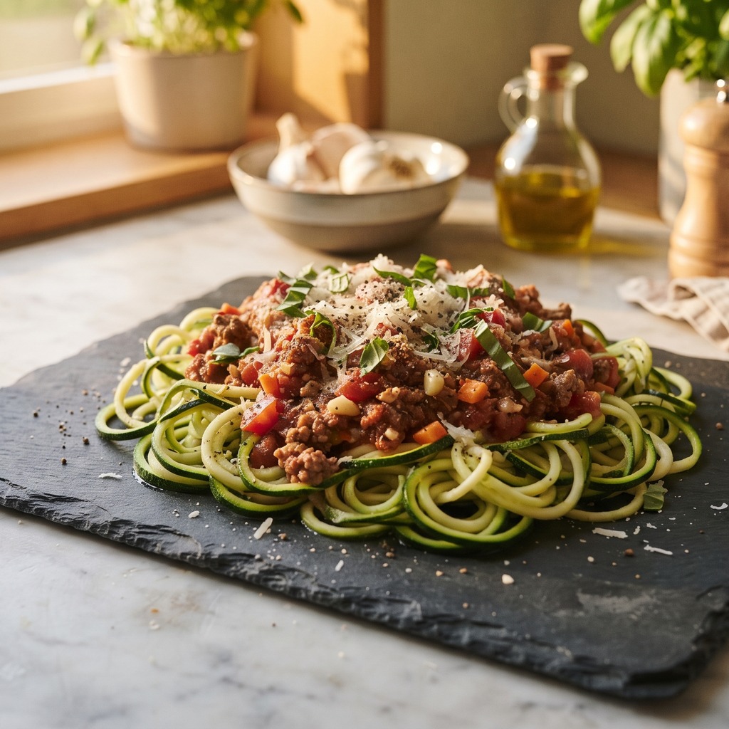 Bœuf sauté au gingembre, nouilles de courgette