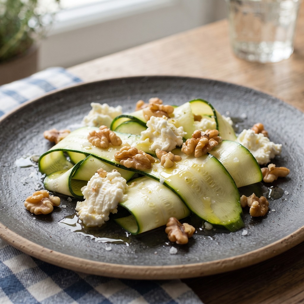 Courgettes grillées, fromage de chèvre et noix