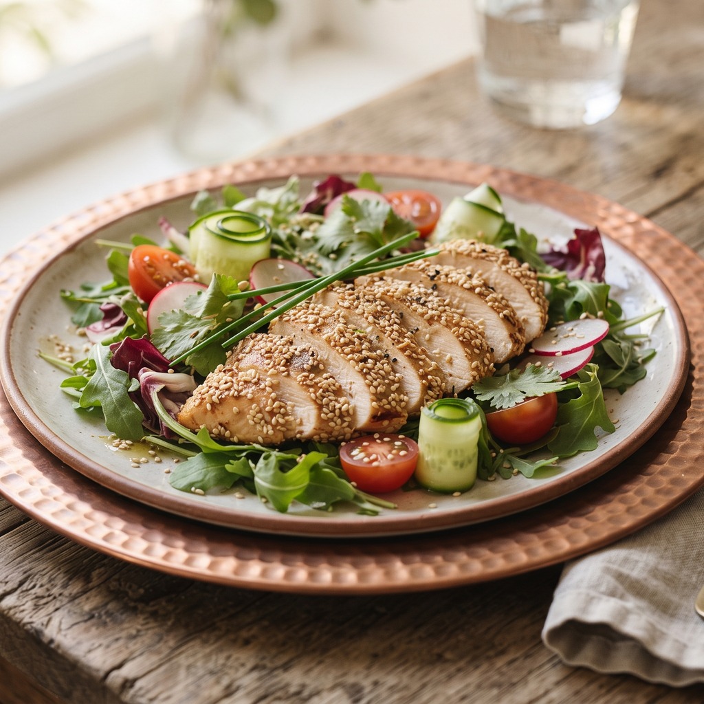 Salade de poulet effiloché au sésame grillé