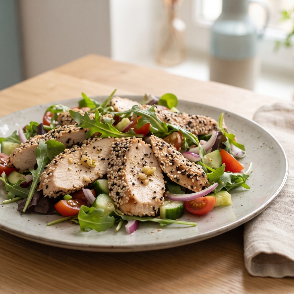 Salade de poulet effiloché au sésame grillé