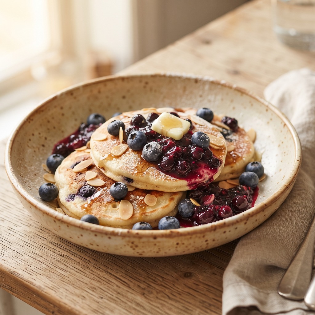 Pancakes aux amandes et aux myrtilles