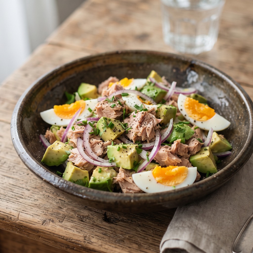 Salade de thon, avocat et œuf dur