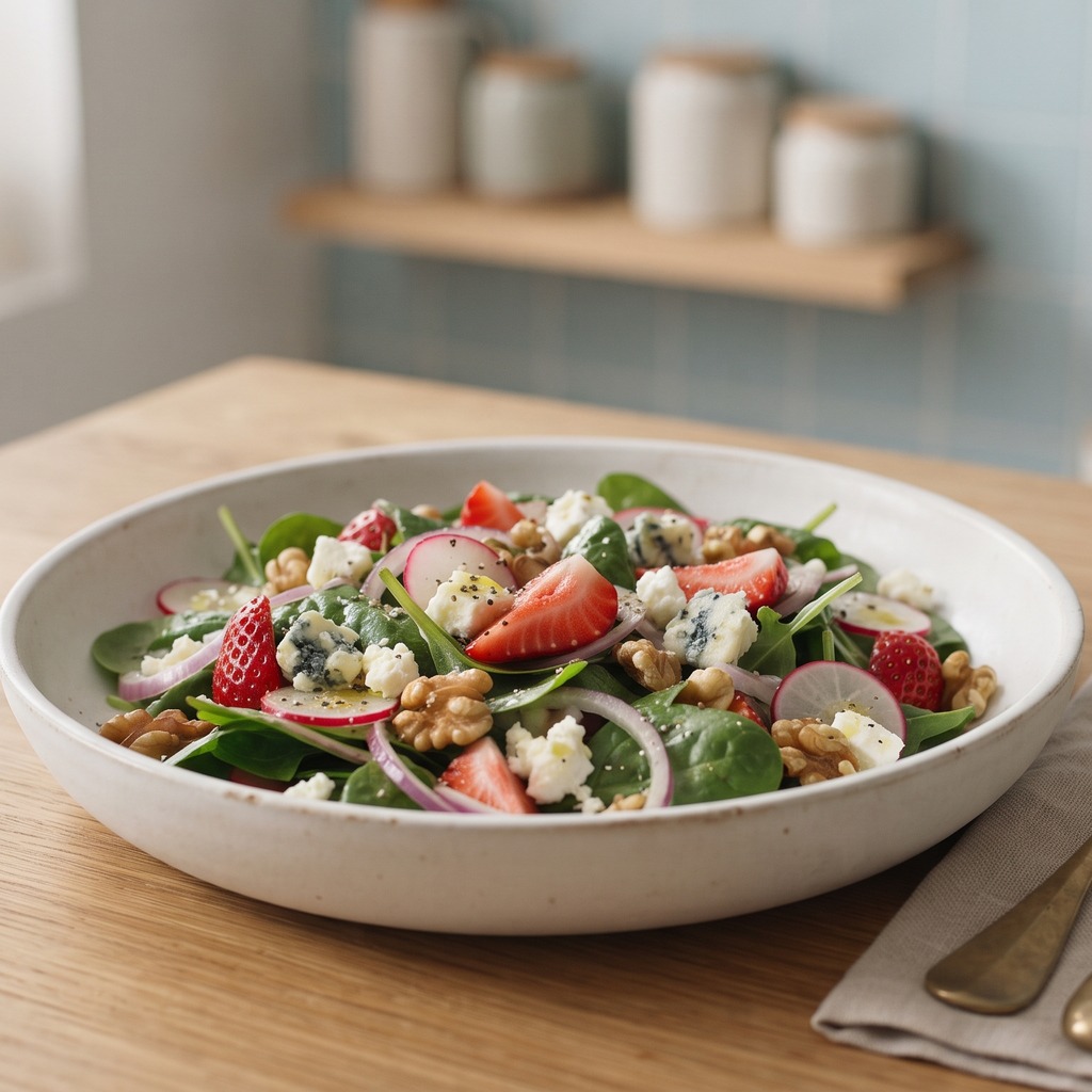 Salade express fraises et fromage bleu