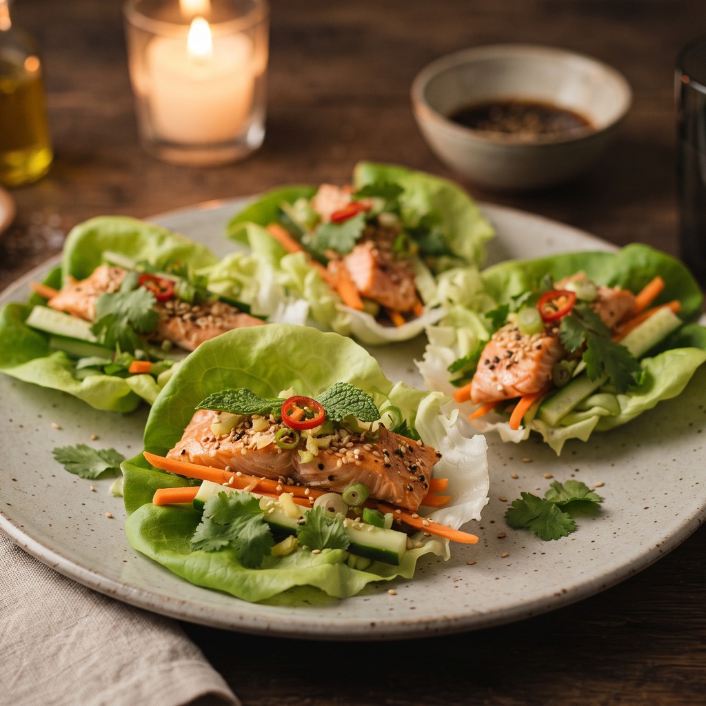 Brochettes de saumon grillées, salade printanière
