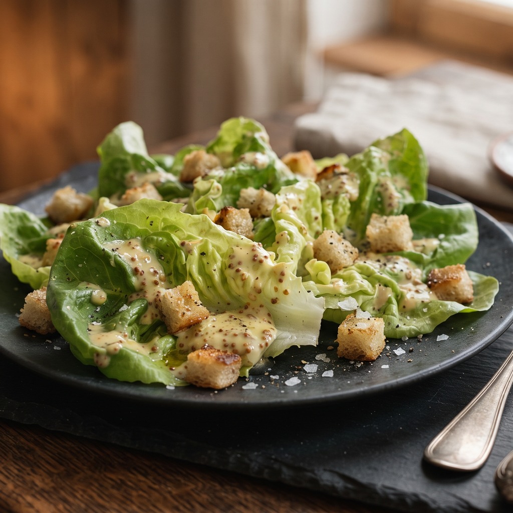 Poulet poêlé, vinaigrette mayonnaise-moutarde