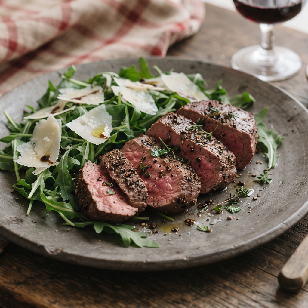 Bœuf aux herbes, roquette et copeaux de parmesan