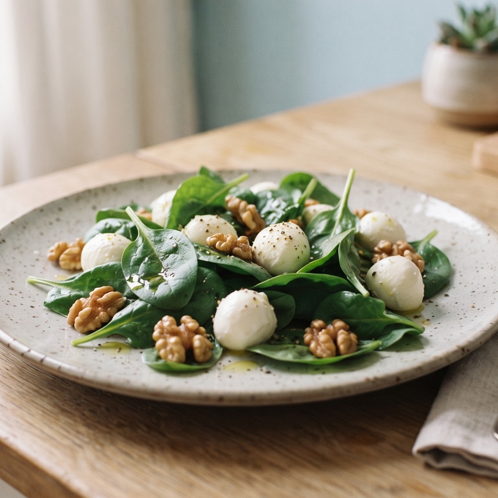 Épinards, mozzarella, noix et origan