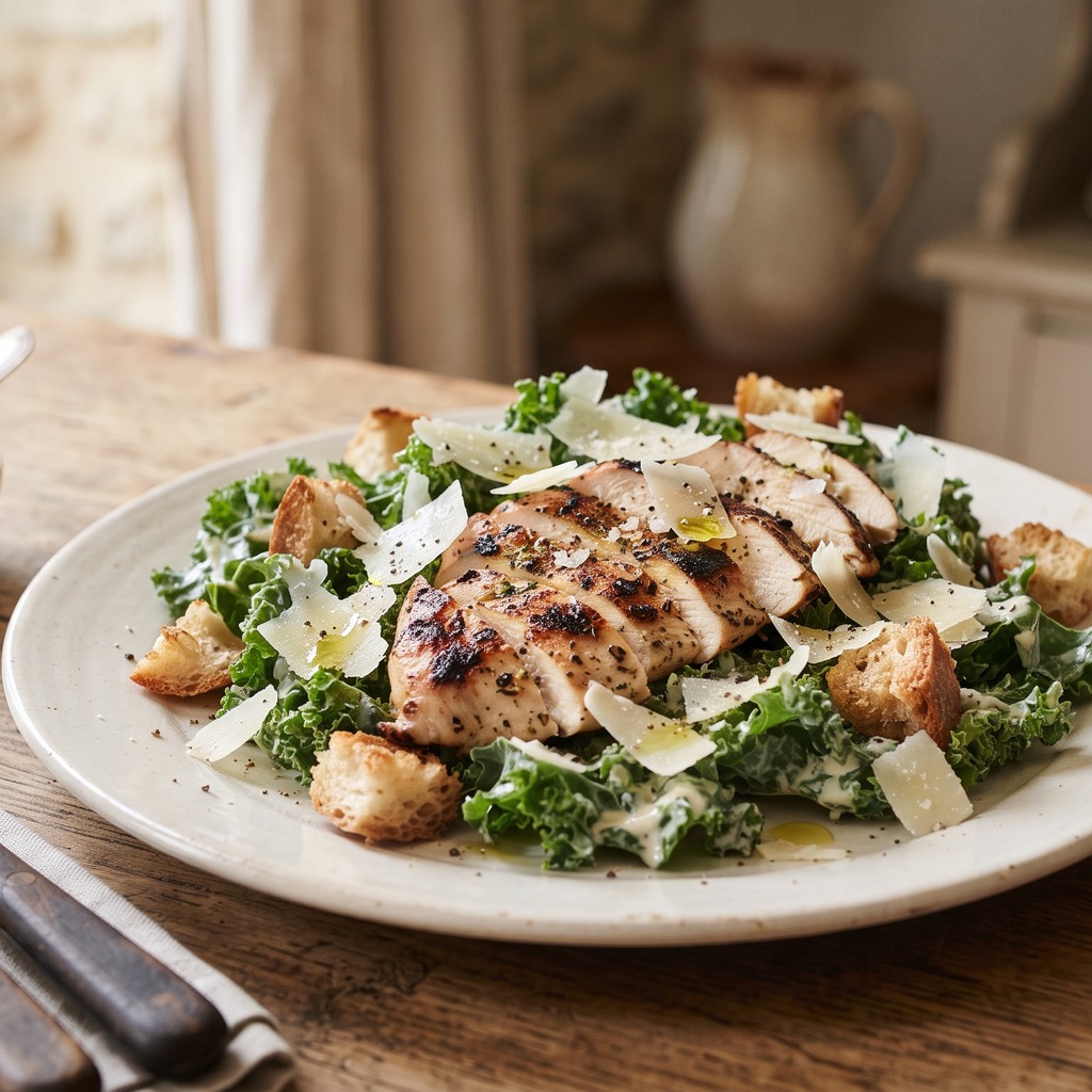 Salade César maison, poulet et chou frisé