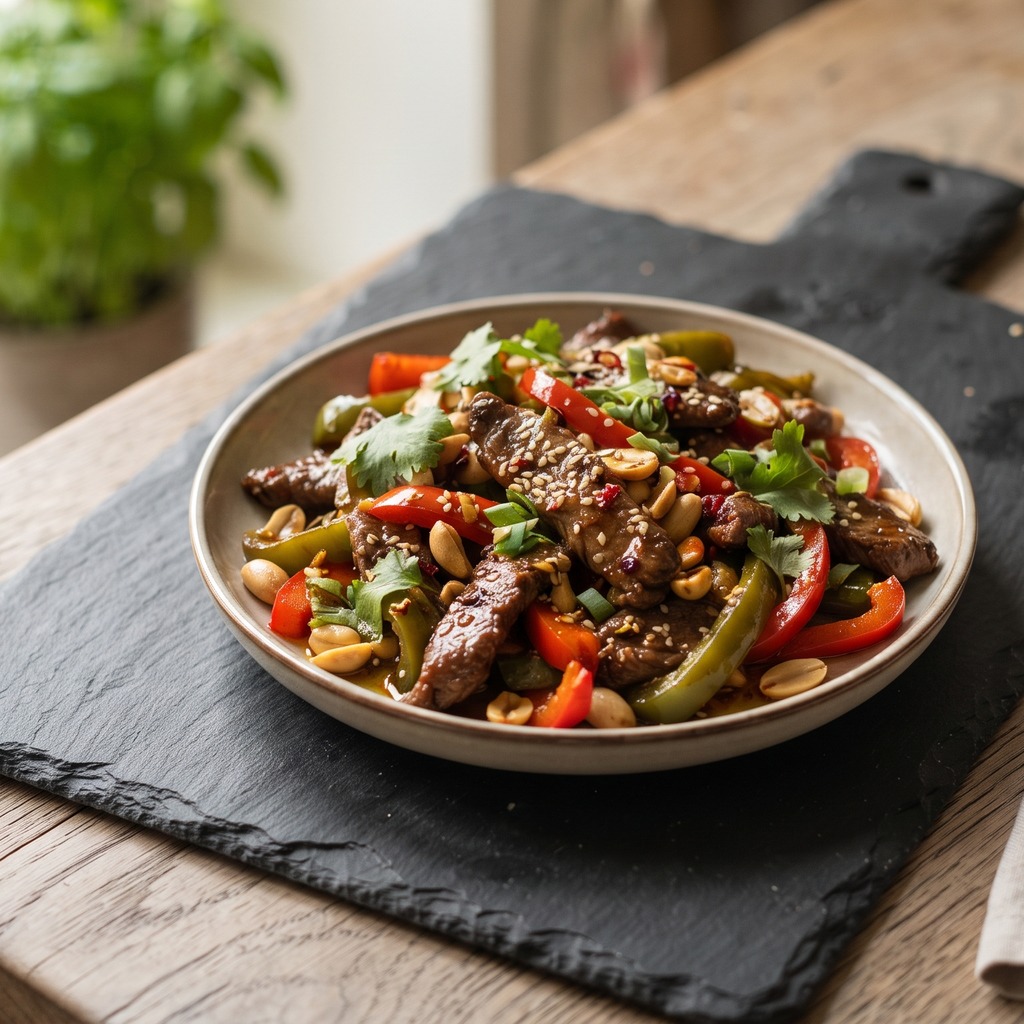 Bœuf sauté au poivron et cacahuètes