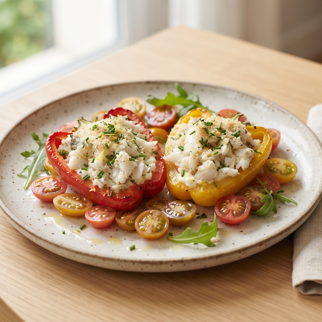 Poivrons farcis au cabillaud et à la mayonnaise