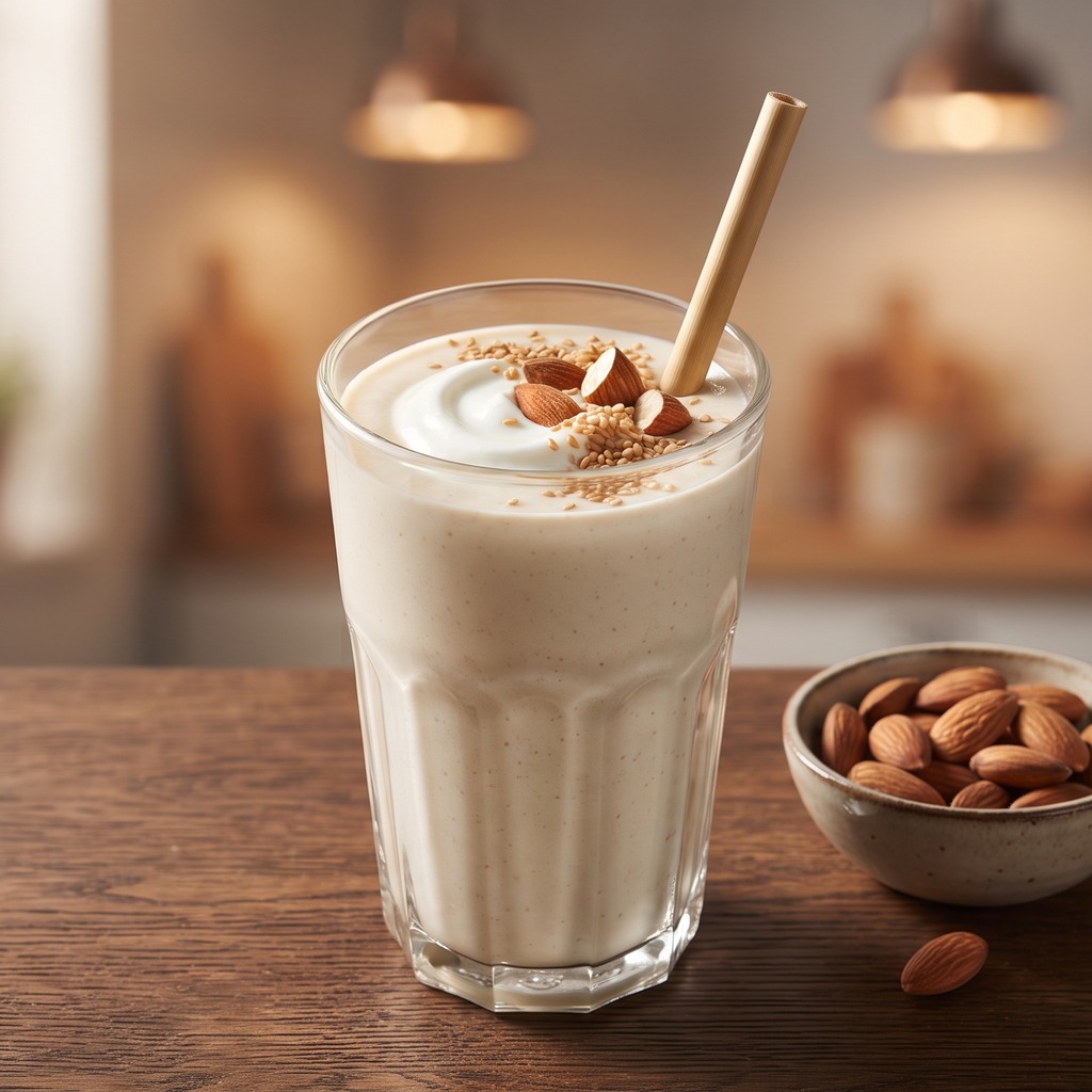 Smoothie aux amandes avec graines de sésame