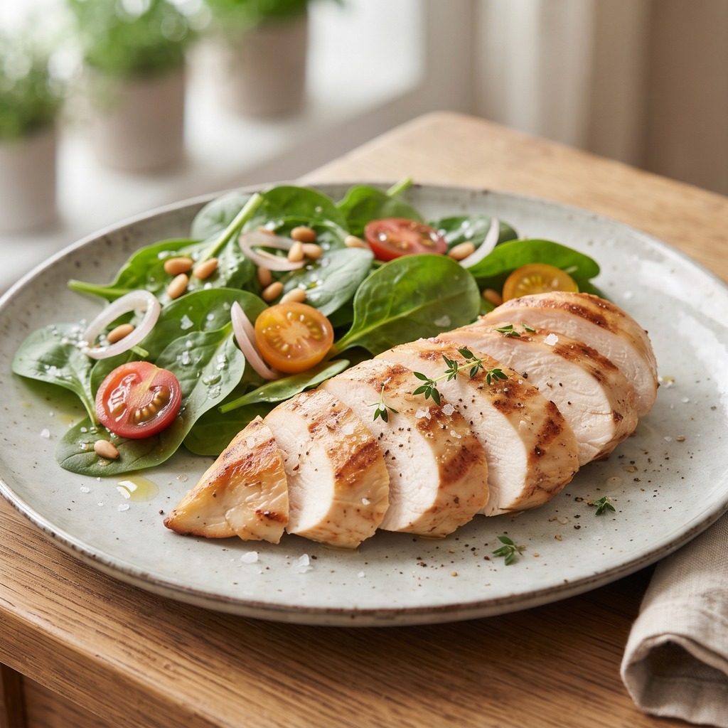 Poulet doré au paprika, épinards et tomates cerises