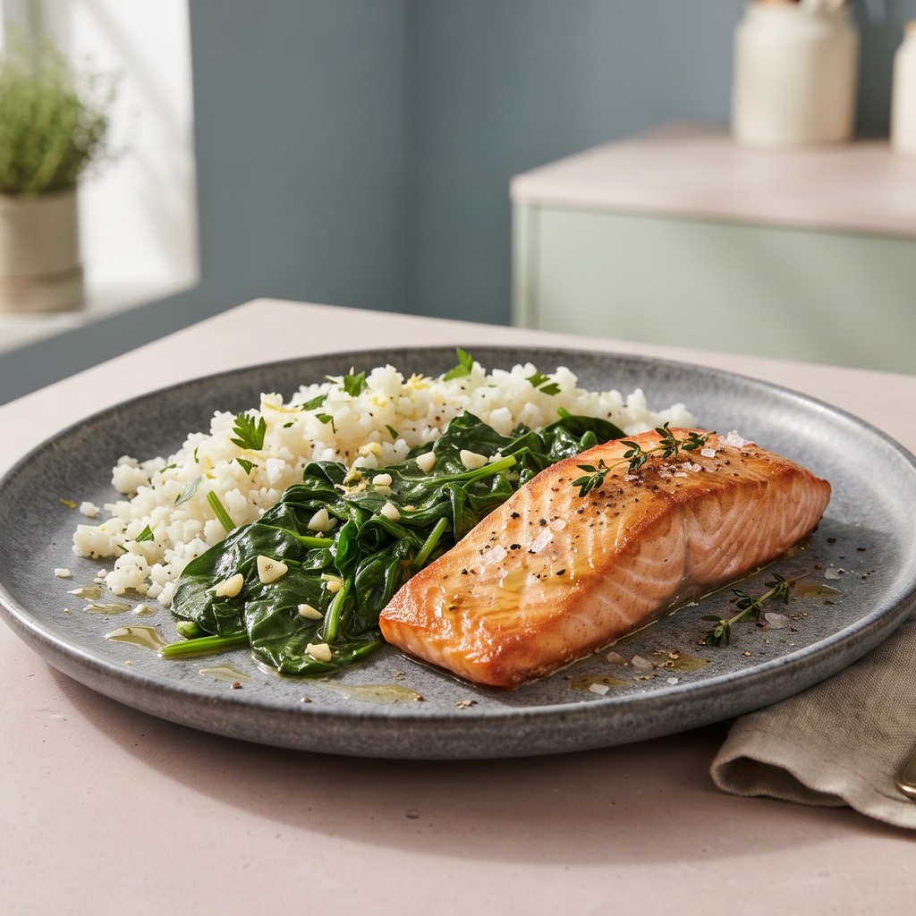 Saumon au paprika fumé, riz de chou-fleur sauté