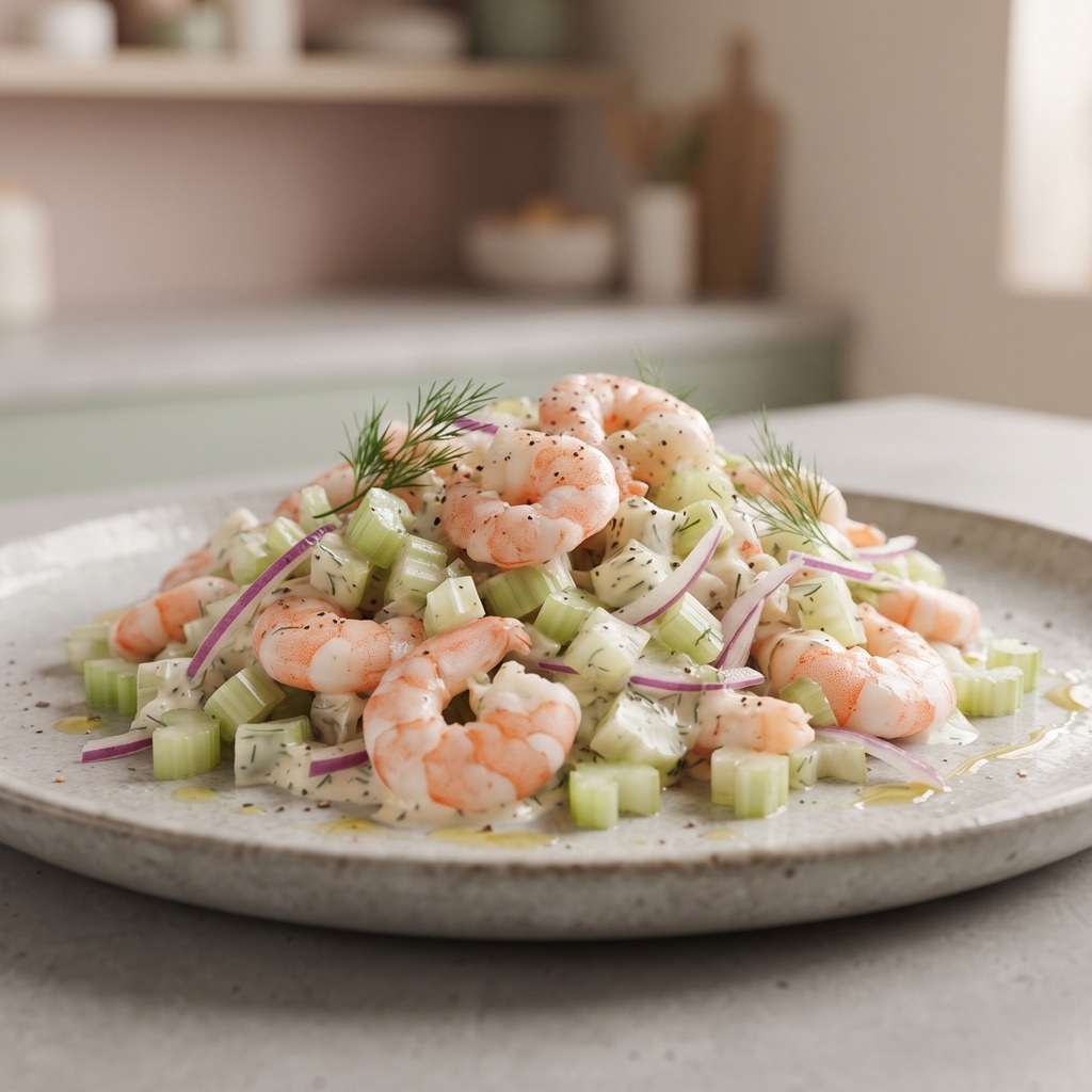 Crevettes à l'ail, céleri et mayonnaise