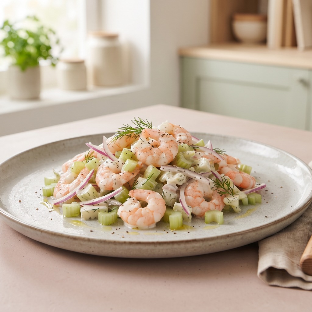 Crevettes à l'ail, céleri et mayonnaise