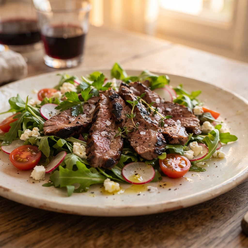 Salade de jeunes pousses à l'agneau grillé