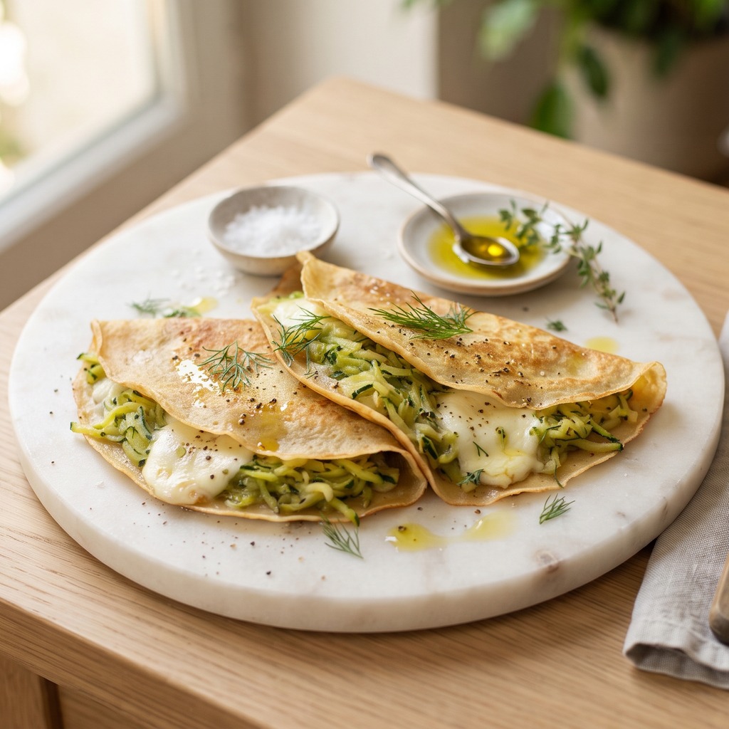 Crêpes à la courgette et au fromage mozzarella