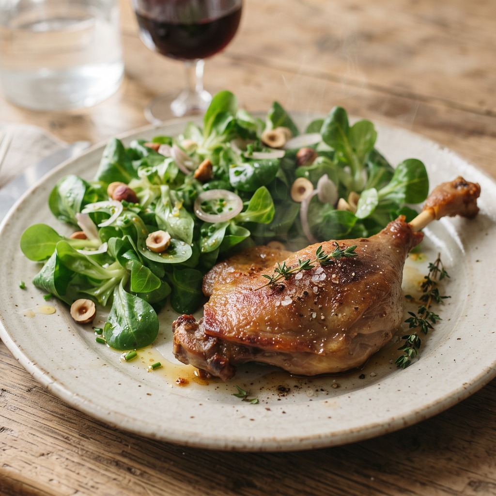 Cuisses de canard confites, salade de mâche