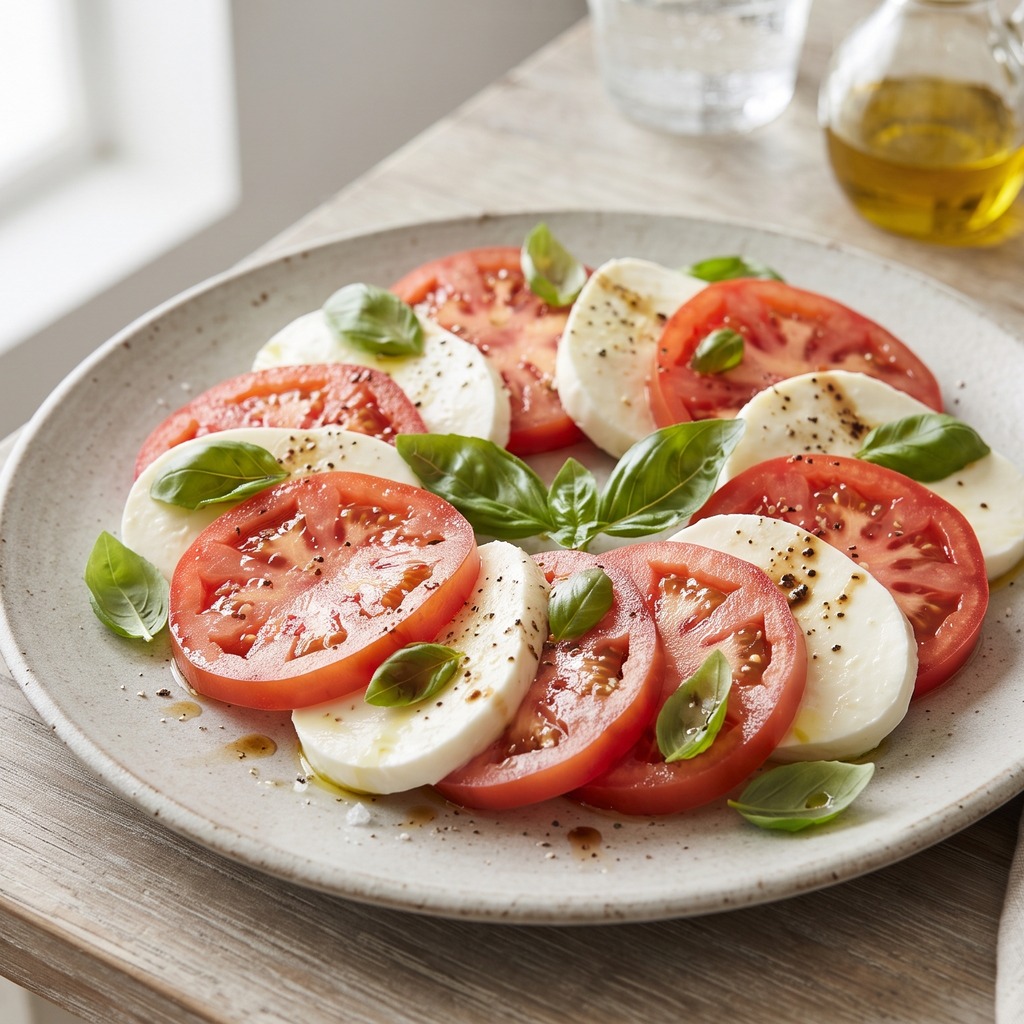 Tomates et mozzarella au basilic
