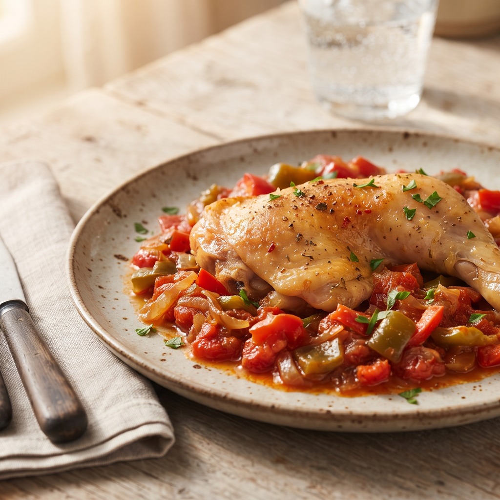 Poulet basquaise, poivrons et tomates