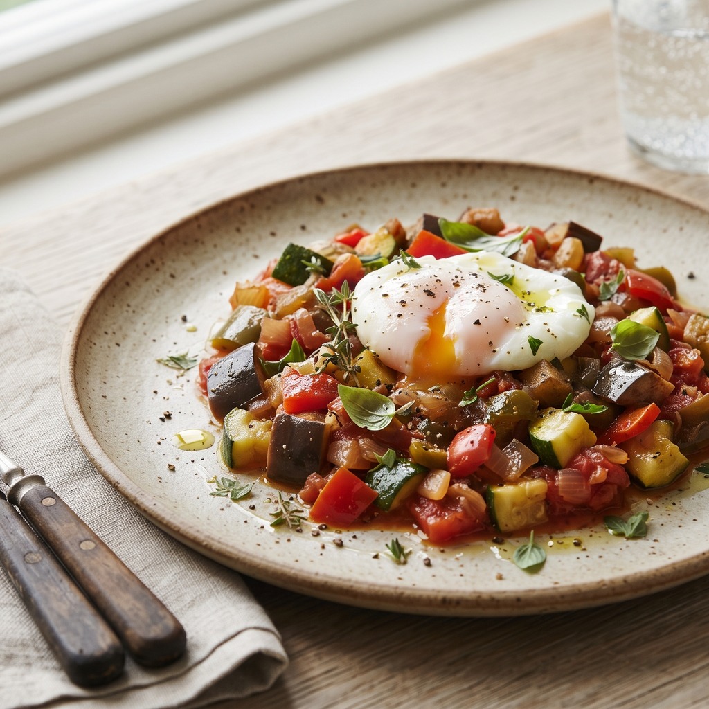 Ratatouille provençale, œuf poché