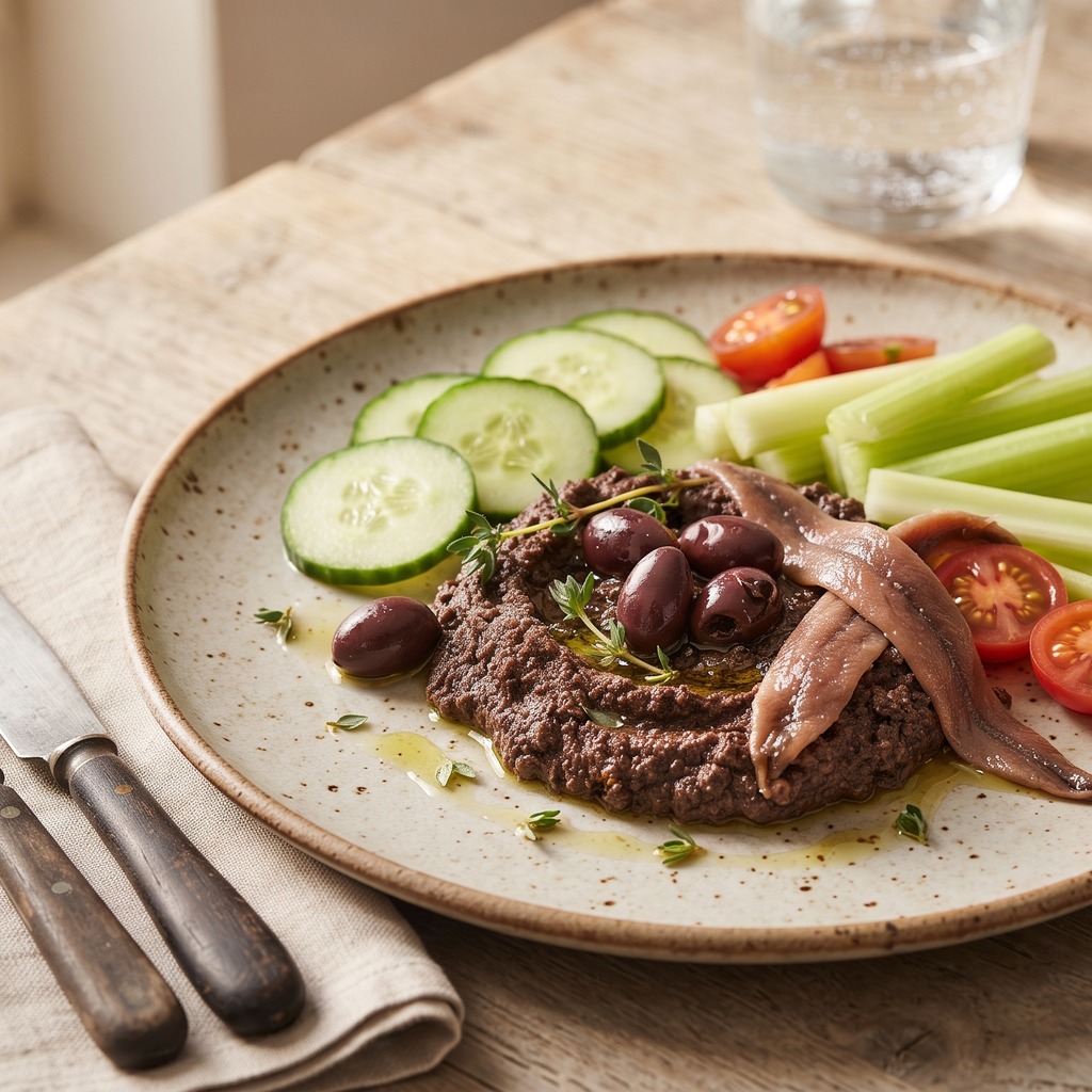 Tapenade aux olives noires et crudités