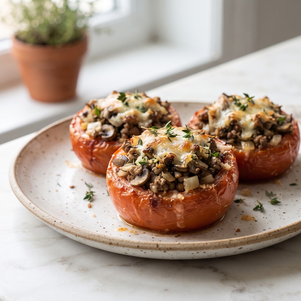 Tomates farcies à l'agneau et aux champignons