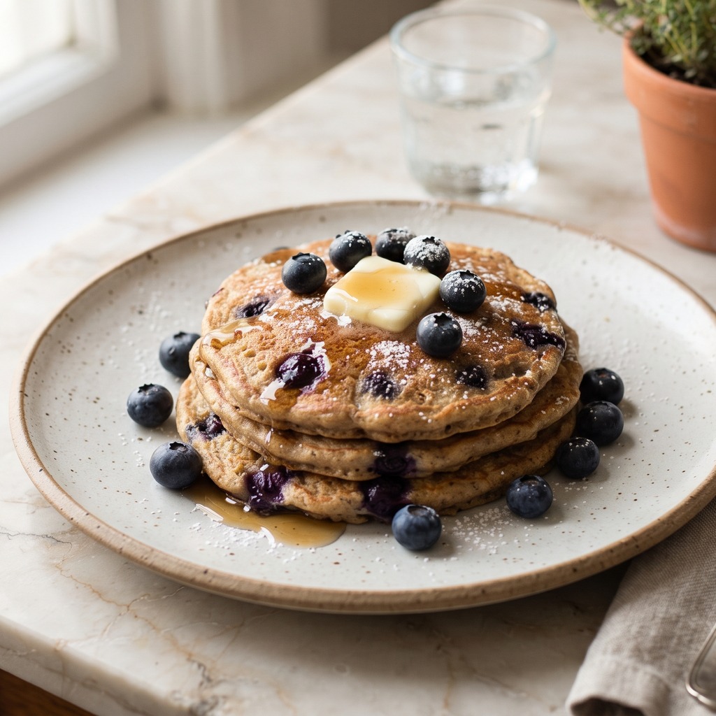 Pancakes à la farine d'amande, myrtilles