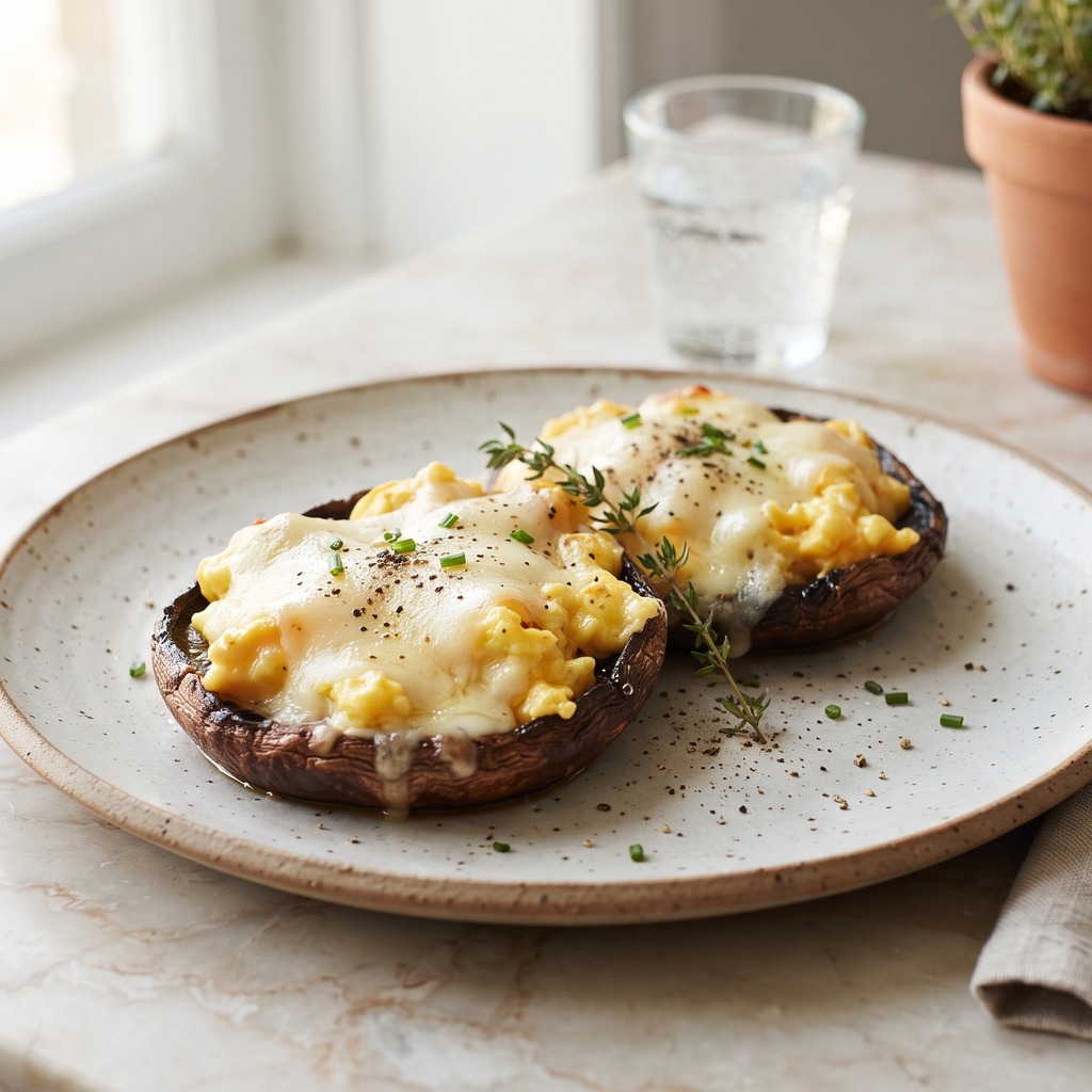 Œufs et cheddar sur champignons portobello grillés