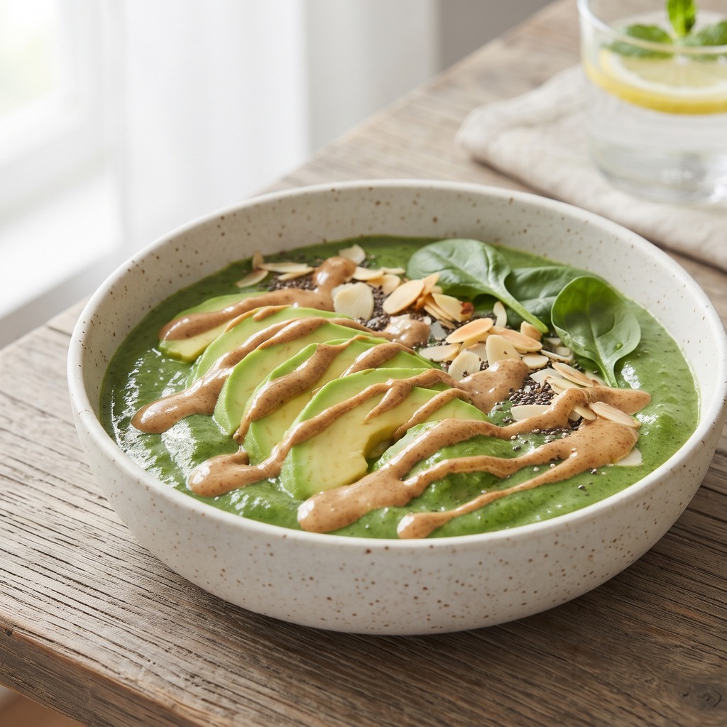 Bowl vert épinards, avocat et beurre d'amande