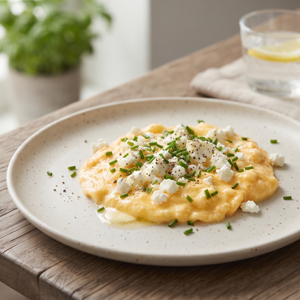 Œufs brouillés au chèvre et à la ciboulette