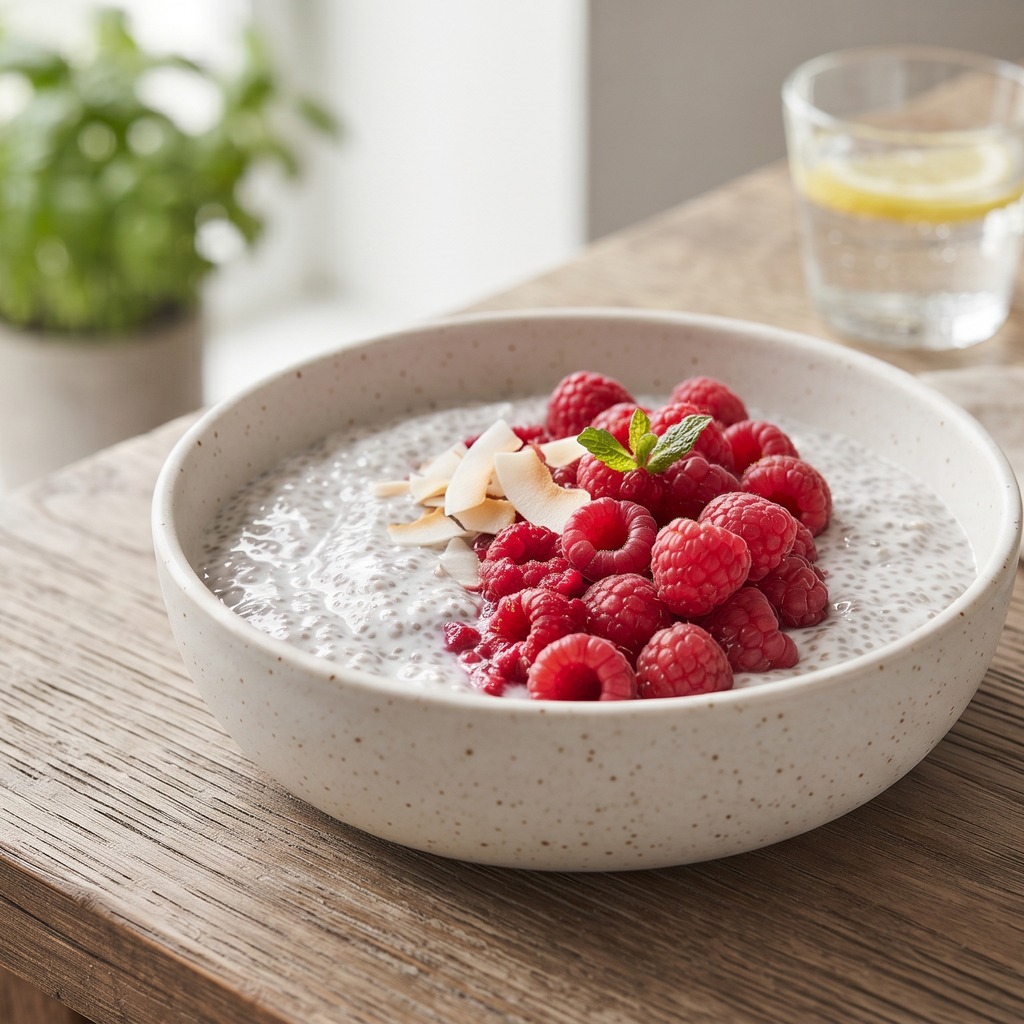 Chia pudding au lait de coco et framboises