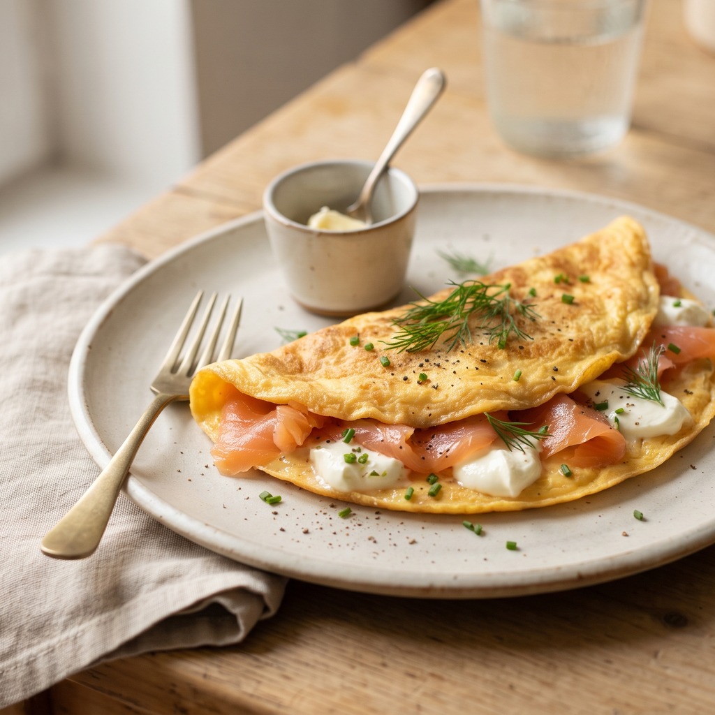 Omelette au saumon fumé et fromage à la crème