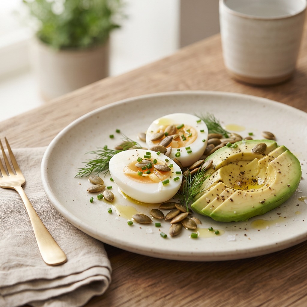Œufs durs, avocat et graines de courge