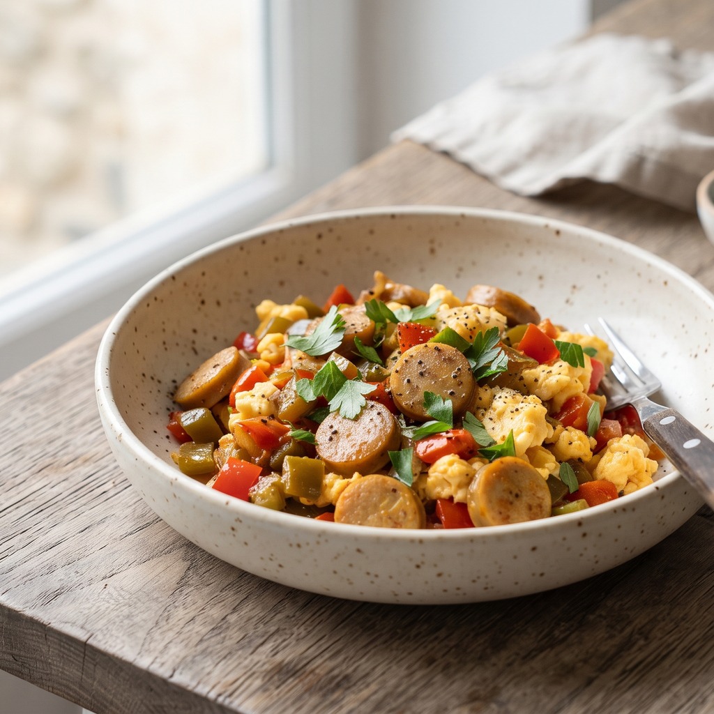 Bol petit-déjeuner, saucisse de poulet et poivron