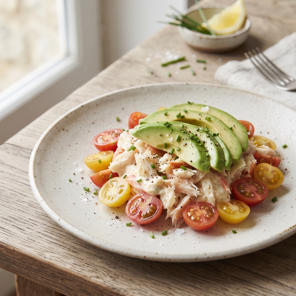 Salade de crabe, avocat et tomate
