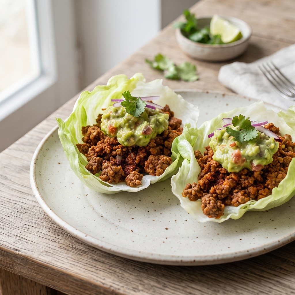 Wraps de laitue au bœuf épicé et guacamole