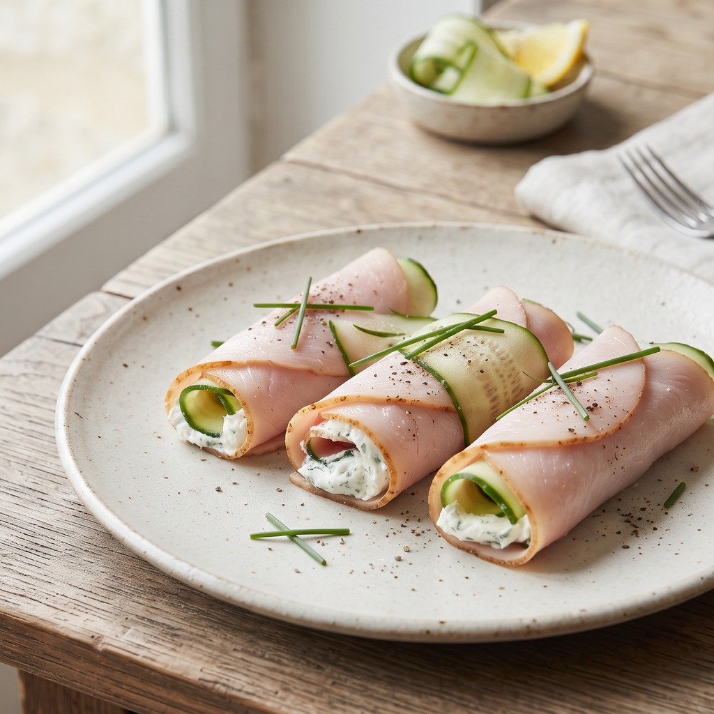 Roulés de dinde, fromage à la crème et concombre
