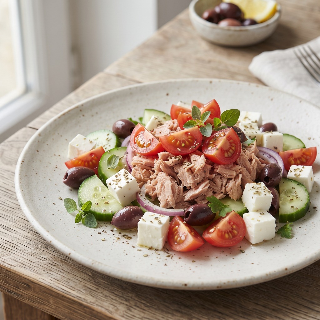 Salade de thon à la grecque, feta et olives