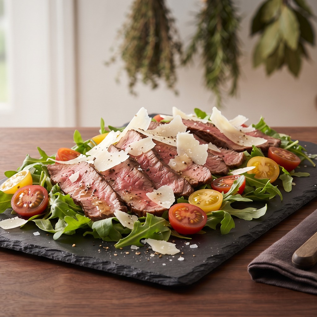 Salade de bœuf mariné, roquette et parmesan