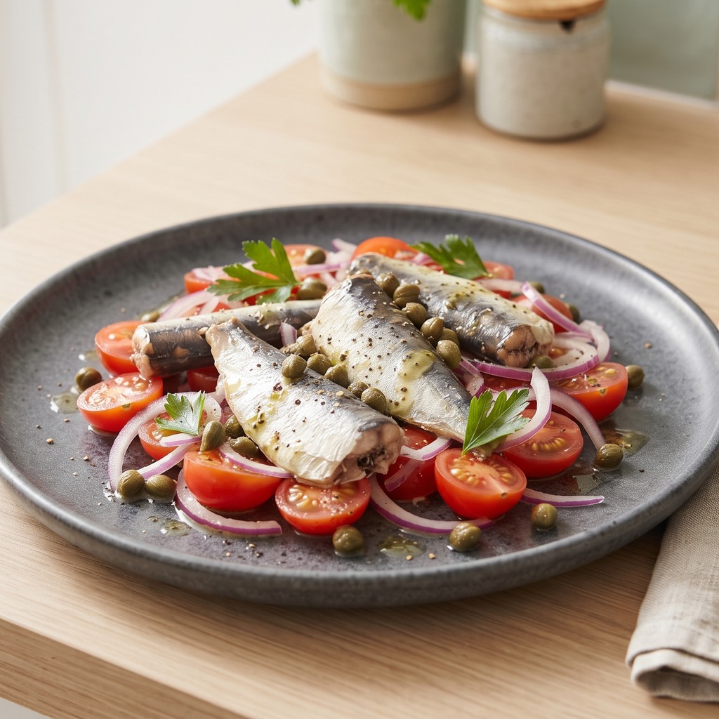 Salade de sardines, tomates et câpres