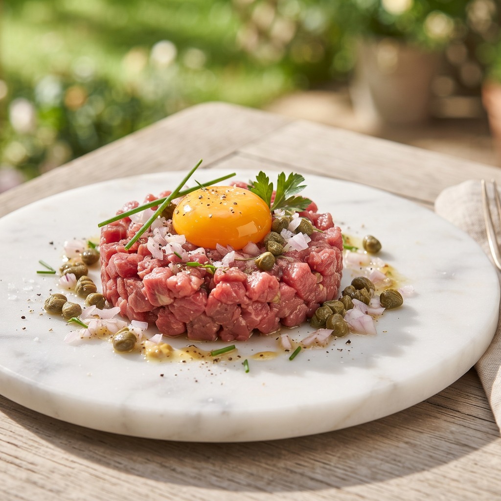 Tartare de bœuf classique, câpres et échalote